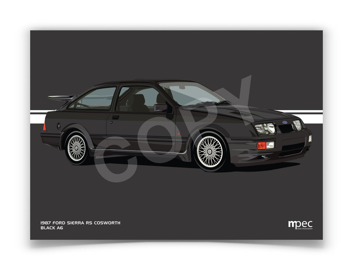 Landscape Illustration 1987 Ford Sierra RS Cosworth Black A6 ...