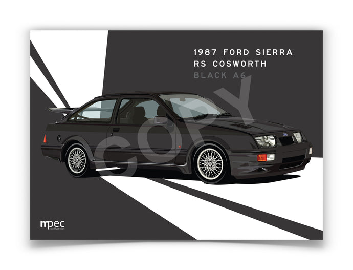 Landscape Illustration 1987 Ford Sierra RS Cosworth Black A6 - Lines