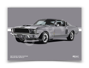Landscape Illustration 1967 Shelby GT350 Mustang Medium Gray Metallic