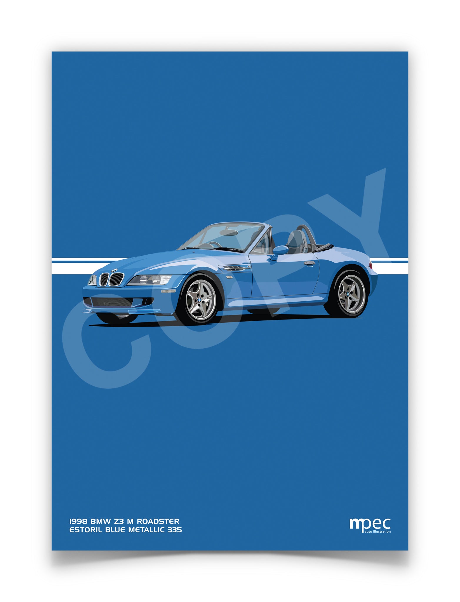 Illustration 1998 BMW Z3 M Roadster Estoril Blue Metallic 335 –  mpecautoillustration