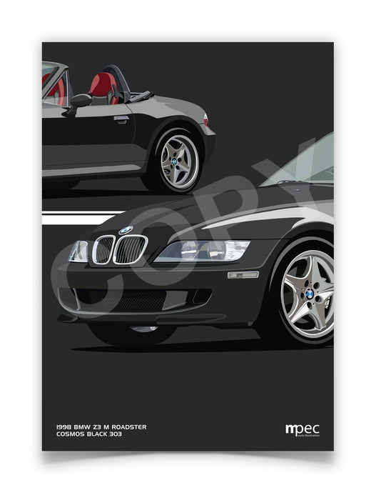 Illustration 1998 BMW Z3 M Roadster Cosmos Black 303 - red and black seats