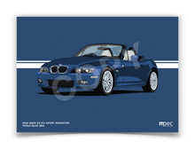 Load image into Gallery viewer, Landscape Illustration 2001 BMW Z3 3.0 Sport Roadster Topaz Blue 364