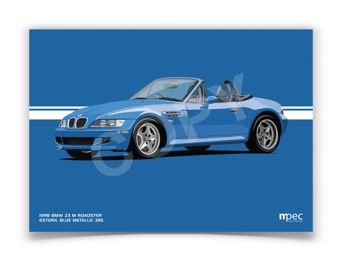 Landscape Illustration 1998 BMW Z3 M Roadster Estoril Blue Metallic 335