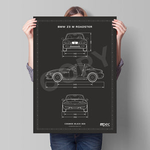 Large BMW Z3 M Technical Illustration Poster - choice of colours