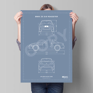 Large BMW Z3 2.8 Technical Illustration Poster - choice of colours