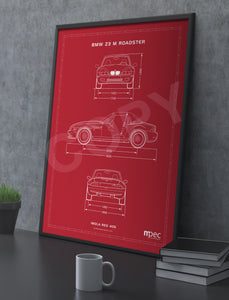 Large BMW Z3 M Technical Illustration Poster - choice of colours
