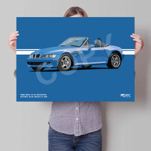 Load image into Gallery viewer, Landscape Illustration 1998 BMW Z3 M Roadster Estoril Blue Metallic 335