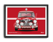 Load image into Gallery viewer, Landscape Illustration 1963 Morris Mini Cooper S 1964 Monte-Carlo Rally Winner 33 EJB