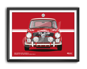 Landscape Illustration 1963 Morris Mini Cooper S 1964 Monte-Carlo Rally Winner 33 EJB