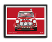 Load image into Gallery viewer, Landscape Illustration 1964 Morris Mini Cooper S 1965 RAC and 1966 Scottish Rally Winner DJB 93B