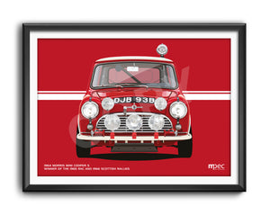 Landscape Illustration 1964 Morris Mini Cooper S 1965 RAC and 1966 Scottish Rally Winner DJB 93B