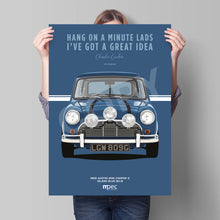 Load image into Gallery viewer, Illustration The Italian Job 1969 Austin Mini Cooper S - Blue Quote