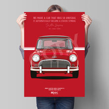 Load image into Gallery viewer, Illustration 1965 Austin Mini Cooper S Tartan Red RD-9 Quote