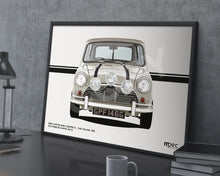 Load image into Gallery viewer, Landscape Illustration The Italian Job 1969 Austin Mini Cooper S - White