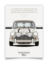 Load image into Gallery viewer, Illustration The Italian Job 1969 Austin Mini Cooper S - White Quote