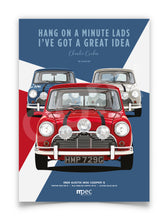 Load image into Gallery viewer, Illustration The Italian Job 1969 Austin Mini Cooper S - Red, White &amp; Blue Quote